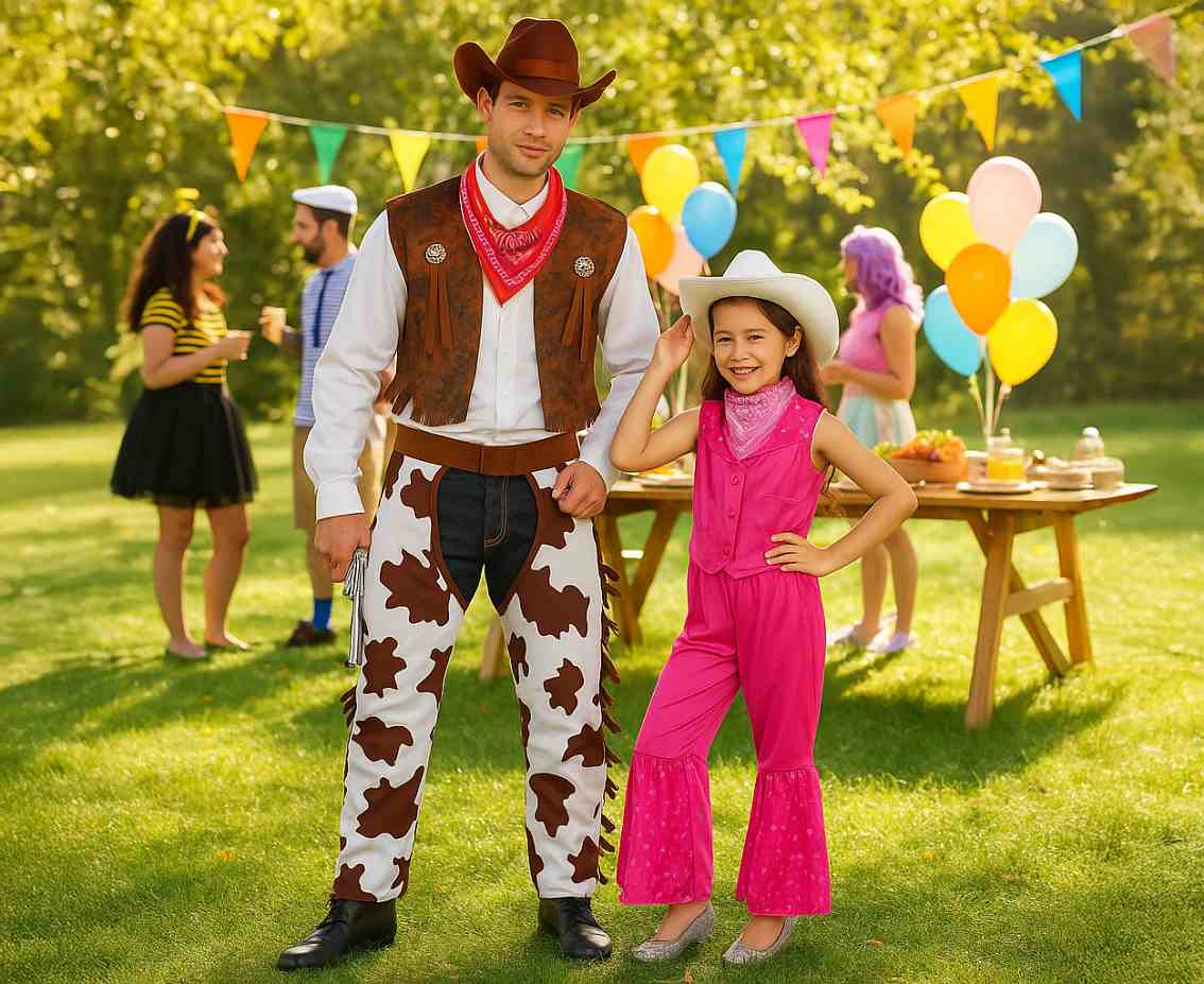 Role play-set for kids Pink Cowgirl (top, pants, scarf, hat), size 130/140 cm